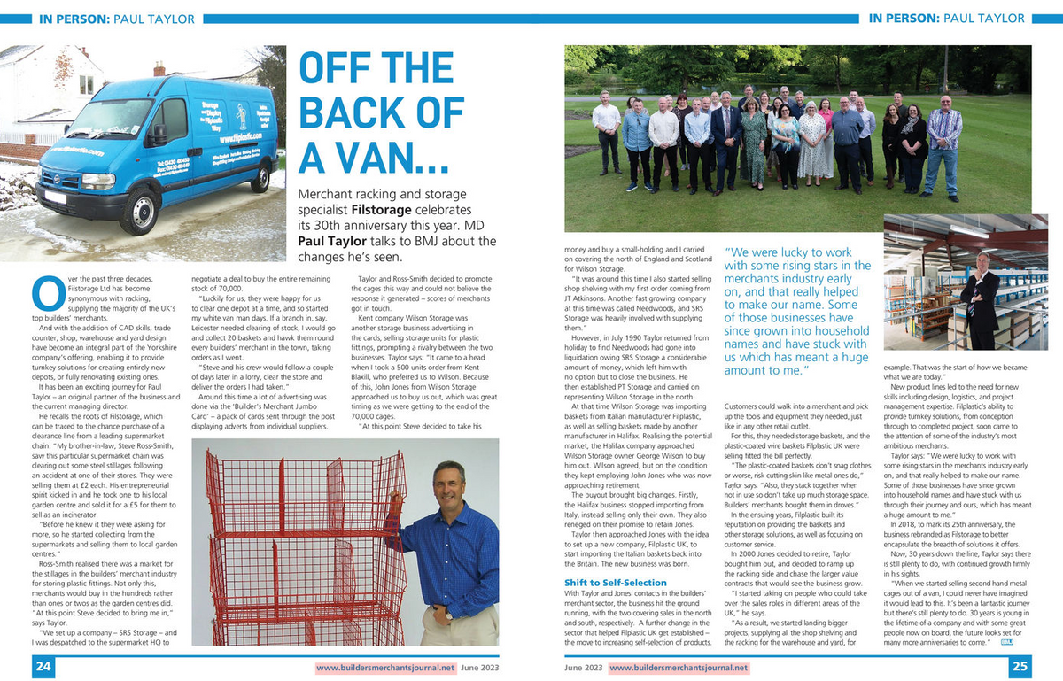 From Selling from the back of a van to well-known racking supplier – Filstorage marks its 30th anniversary