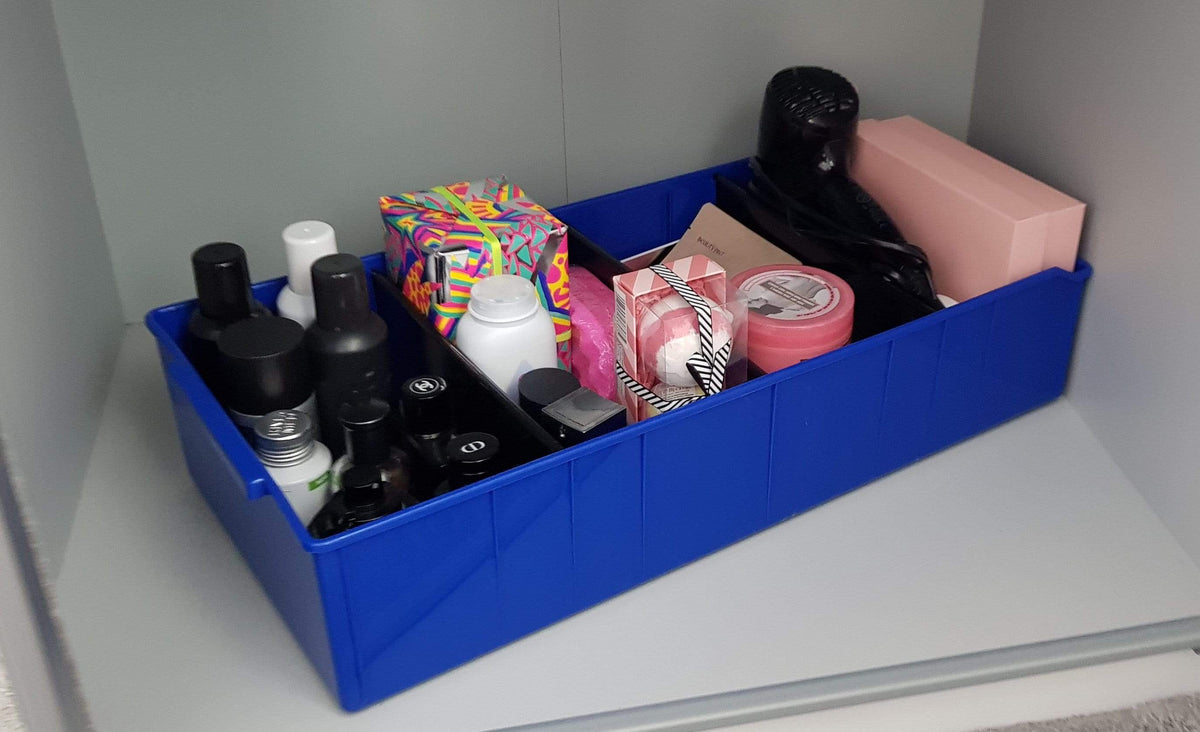 Large Plastic Storage Box Wardrobe & Cupboard Cosmetic Organiser Container 135mm H, 604 (615x220x135), Filstorage