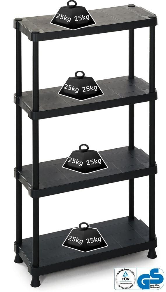 Solid Recycled Plastic Shelving 25kg Per Level 4 Shelves 1350mm H x 750mm W x 300mm D, 1230/4, Filstorage