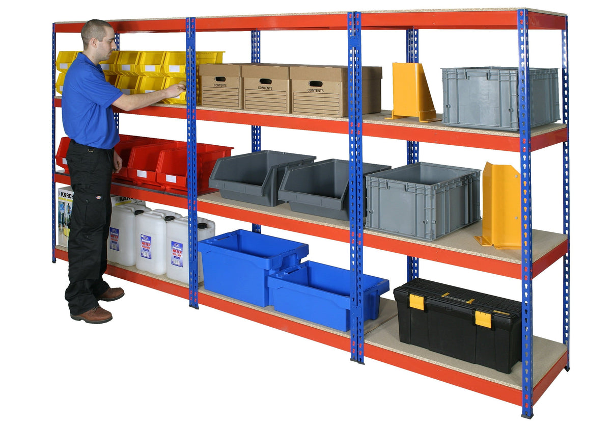 Heavy Duty Boltless Racking 4 Levels 1830mm H, 1220mm / 305mm / Orange/Blue, Filstorage