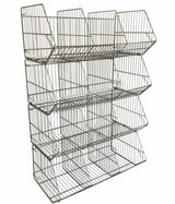 Set of 4 Large Wire Storage Stacking Display Baskets & 8 Dividers, 900mm Silver Basket Stack Kit, Filstorage
