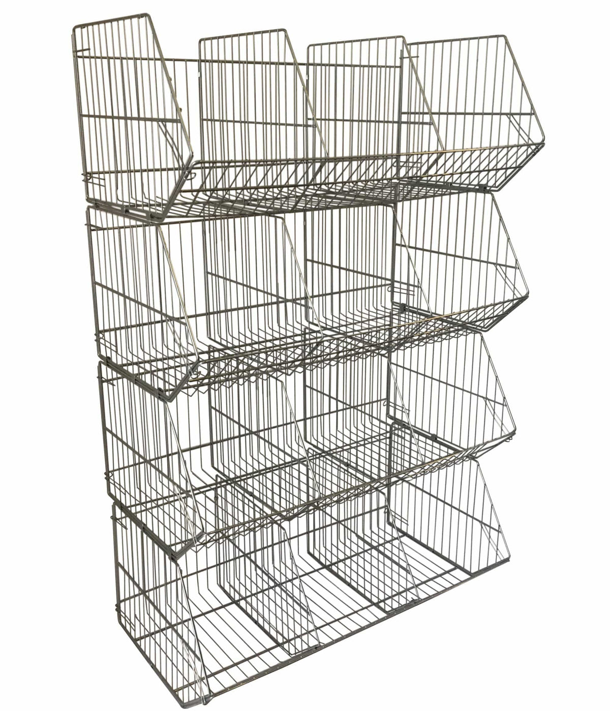 Set of 4 Large Wire Storage Stacking Display Baskets & 8 Dividers, 900mm Silver Basket Stack Kit, Filstorage