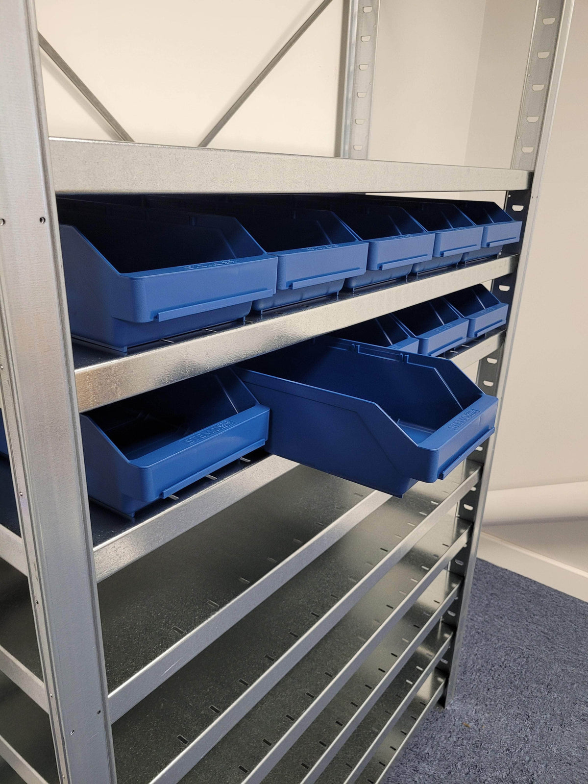 Steel Shelving unit with bins