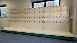 Retail Shop Shelving Run of 3 x Gondola Bays 1400mm H with Perforated Panels, Single-Sided, Filstorage