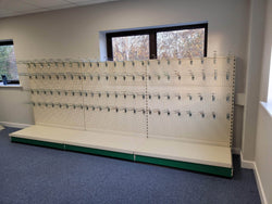 Retail Shop Shelving Run of 3 x Gondola Bays 1400mm H with Perforated Panels, Single-Sided, Filstorage