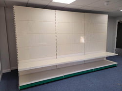 Retail Shop Shelving Run of 3 x Gondola Bays 2200mm H with Perforated Panels, Single-Sided, Filstorage