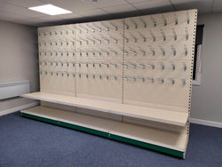 Retail Shop Shelving Run of 3 x Gondola Bays 2200mm H with Perforated Panels, Single-Sided, Filstorage