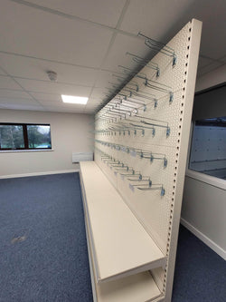 Retail Shop Shelving Run of 3 x Gondola Bays 2200mm H with Perforated Panels, Single-Sided, Filstorage