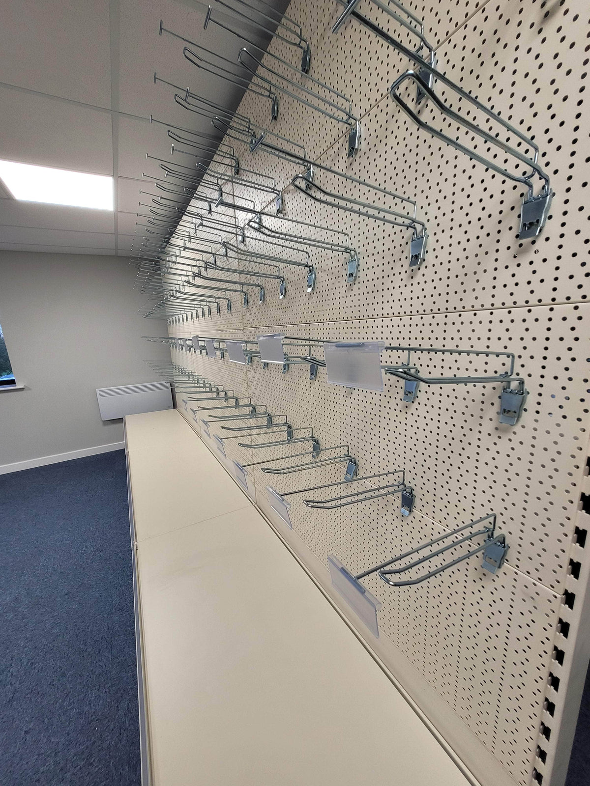 Retail Shop Shelving Run of 3 x Gondola Bays 2200mm H with Perforated Panels, Single-Sided, Filstorage