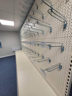 Retail Shop Shelving Run of 3 x Gondola Bays 2200mm H with Perforated Panels, Single-Sided, Filstorage