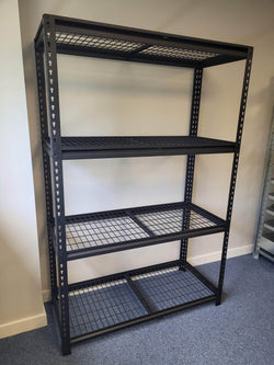 Black Mesh shelving unit in situ front view