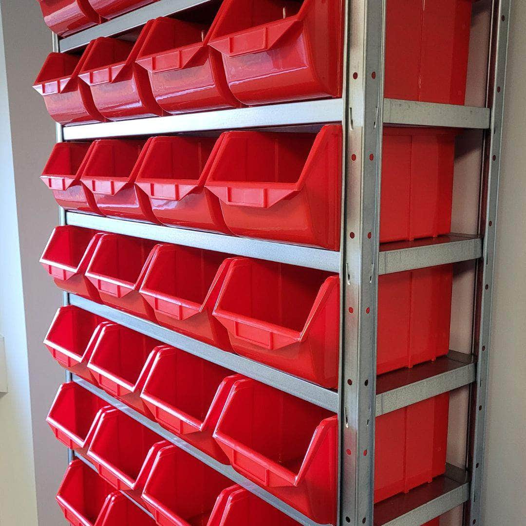 Steel Shelf Unit with 36 Storage Parts Bins 2000mm H x 1000mm W x 300mm D, Red, Filstorage