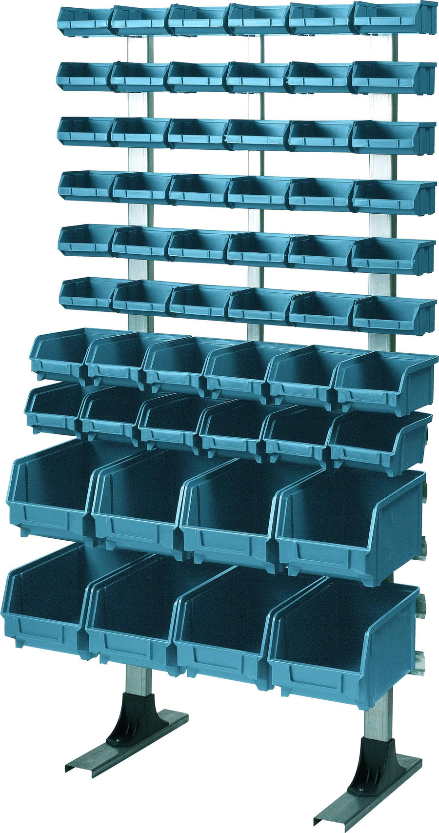 Freestanding Louvre Panel Parts Storage Bin Rack with 56 Mixed Size Bins 1250mm H x 600mm W x 300mm D, T305, Filstorage
