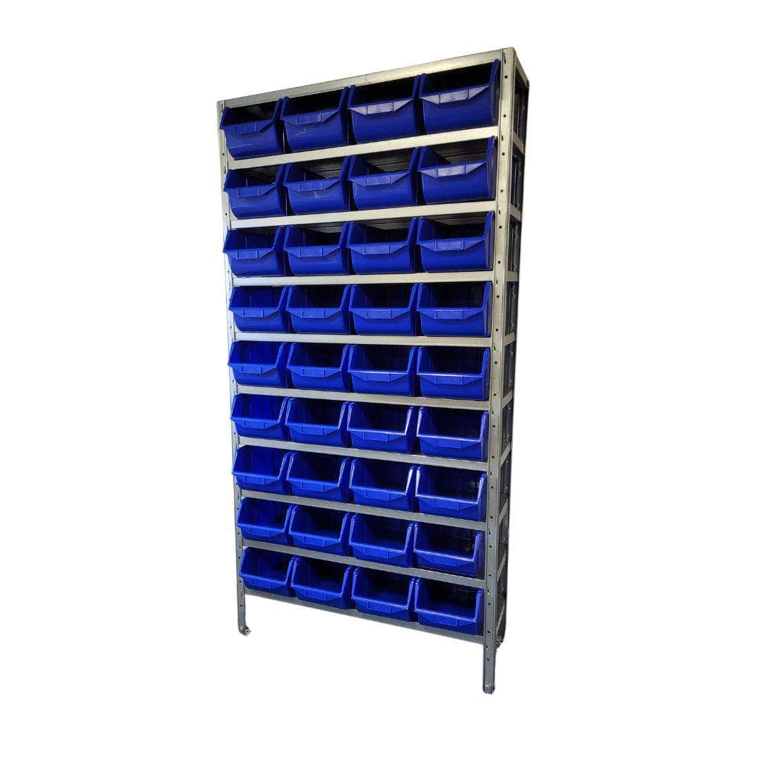 Steel Shelf Unit with 36 Storage Parts Bins 2000mm H x 1000mm W x 300mm D, Red, Filstorage