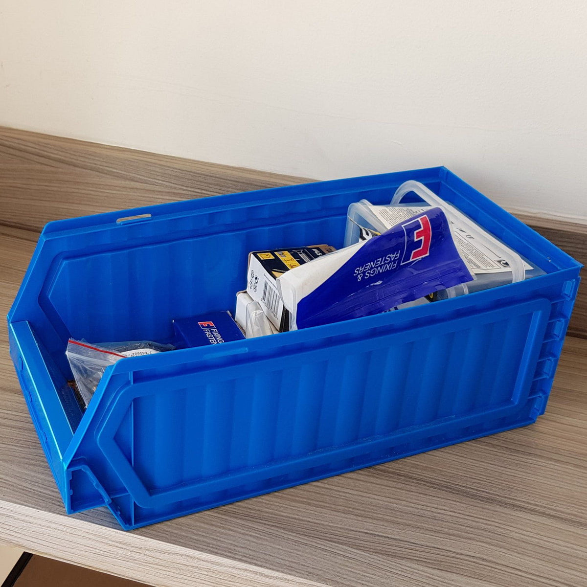 Large Collapsible Plastic Storage Bins (Pack of 5), Blue Bins T53P, Filstorage