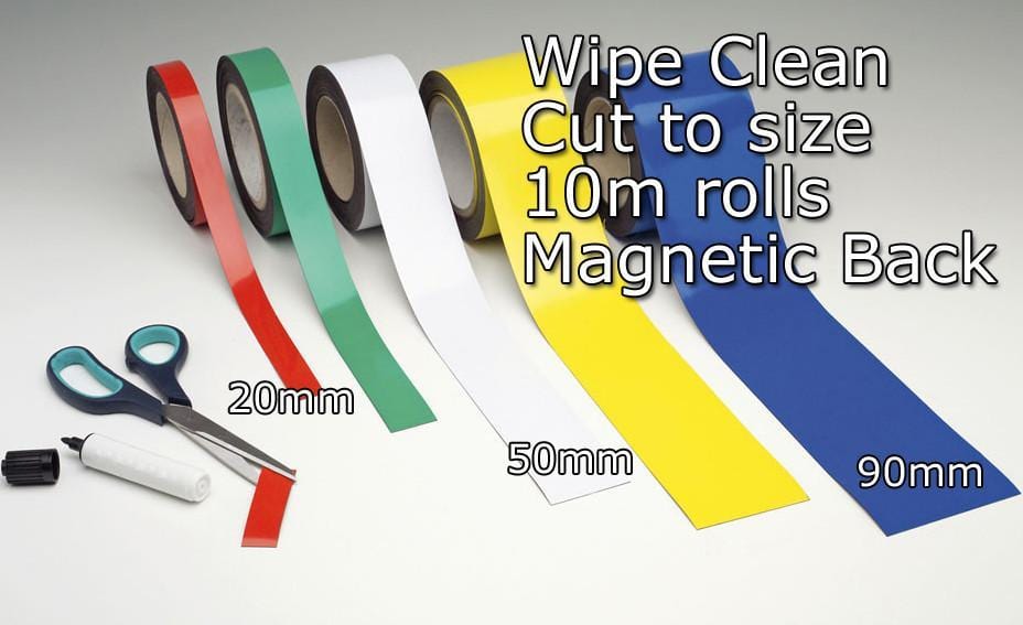 Wipe Clean Magnetic Tape (10m x 20mm), 10m x 20mm White, Filstorage