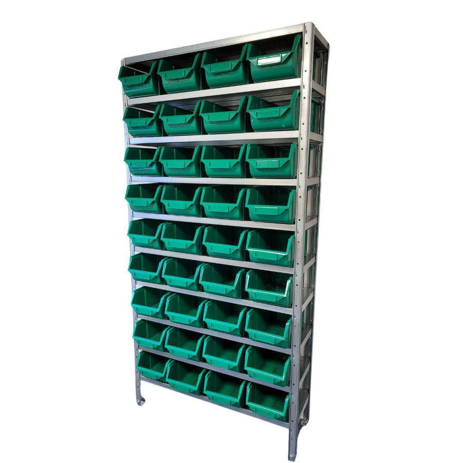 Steel Shelf Unit with 36 Storage Parts Bins 2000mm H x 1000mm W x 300mm D, Red, Filstorage