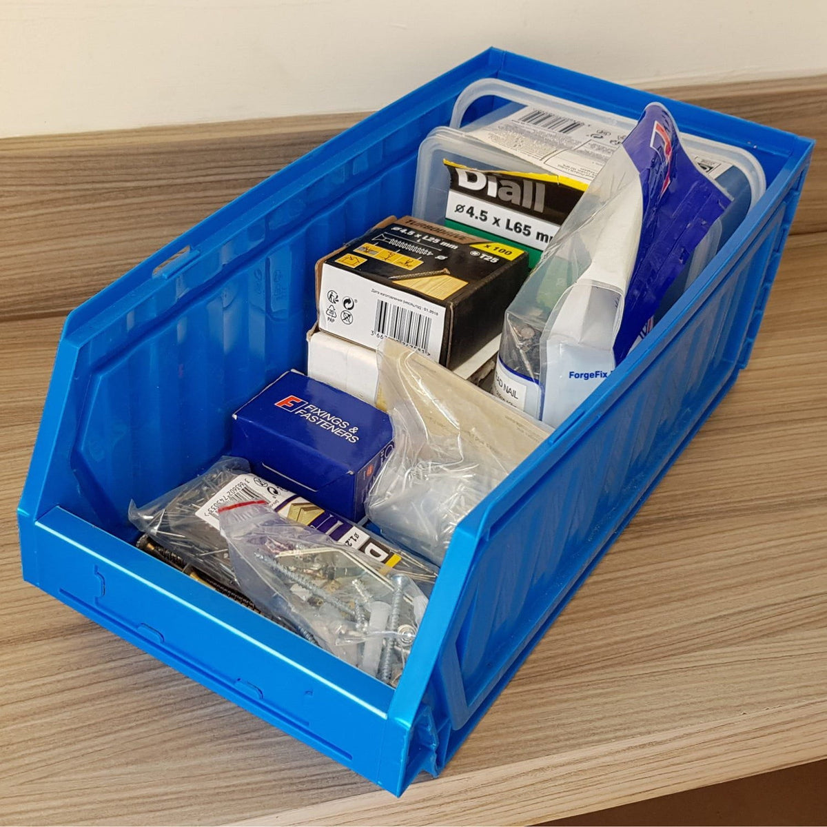Large Collapsible Plastic Storage Bins (Pack of 5), Blue Bins T53P, Filstorage