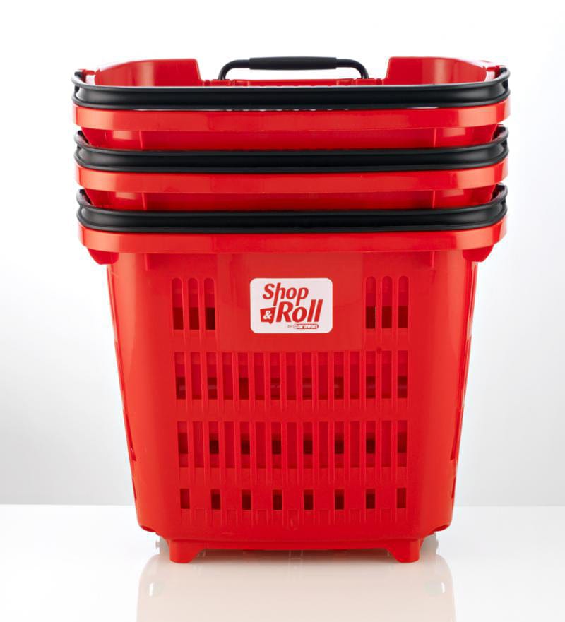 Set of 5 Bundle: Plastic Shopping Trolley Basket 34L (6 Colours), Black, Filstorage