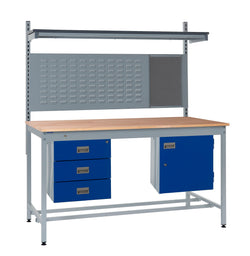 Square Tube Workbench with Louvre Panel & Upper Shelf 840mm Bench Height, 1200mm / Solid Beech / 3, Filstorage