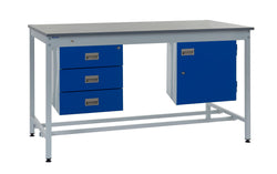 Square Tube Workbench with Drawer and Cupboard 840mm H, 1200mm / Laminate / Triple Drawer, Filstorage