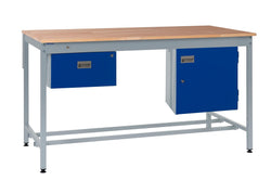 Square Tube Workbench with Drawer and Cupboard 840mm H, 1200mm / Solid Beech / Single Drawer, Filstorage