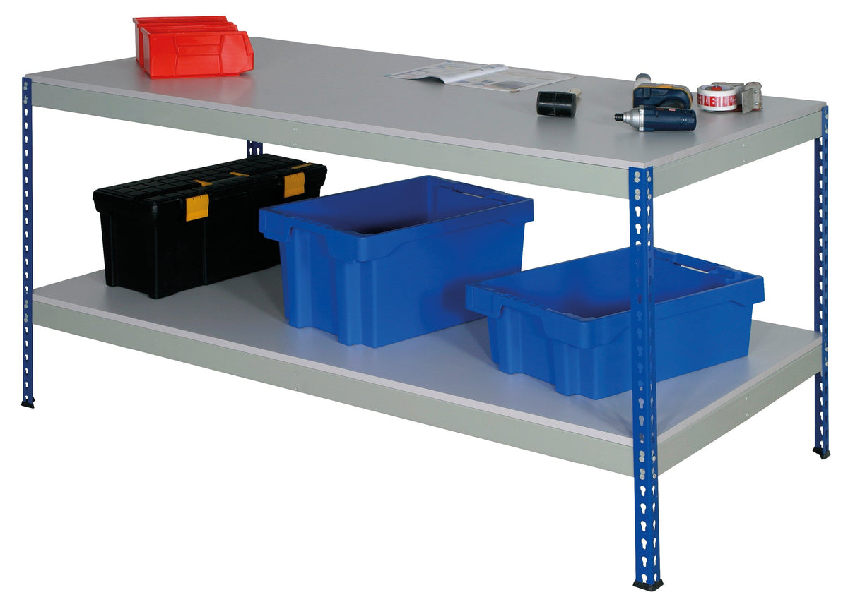 Full Undershelf Rivet Workbench 915mm H x 915mm D, 915 / Grey/Blue / Chipboard, Filstorage