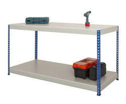 Full Undershelf Rivet Workbench 915mm H x 915mm D, 915 / Grey/Blue / Chipboard, Filstorage