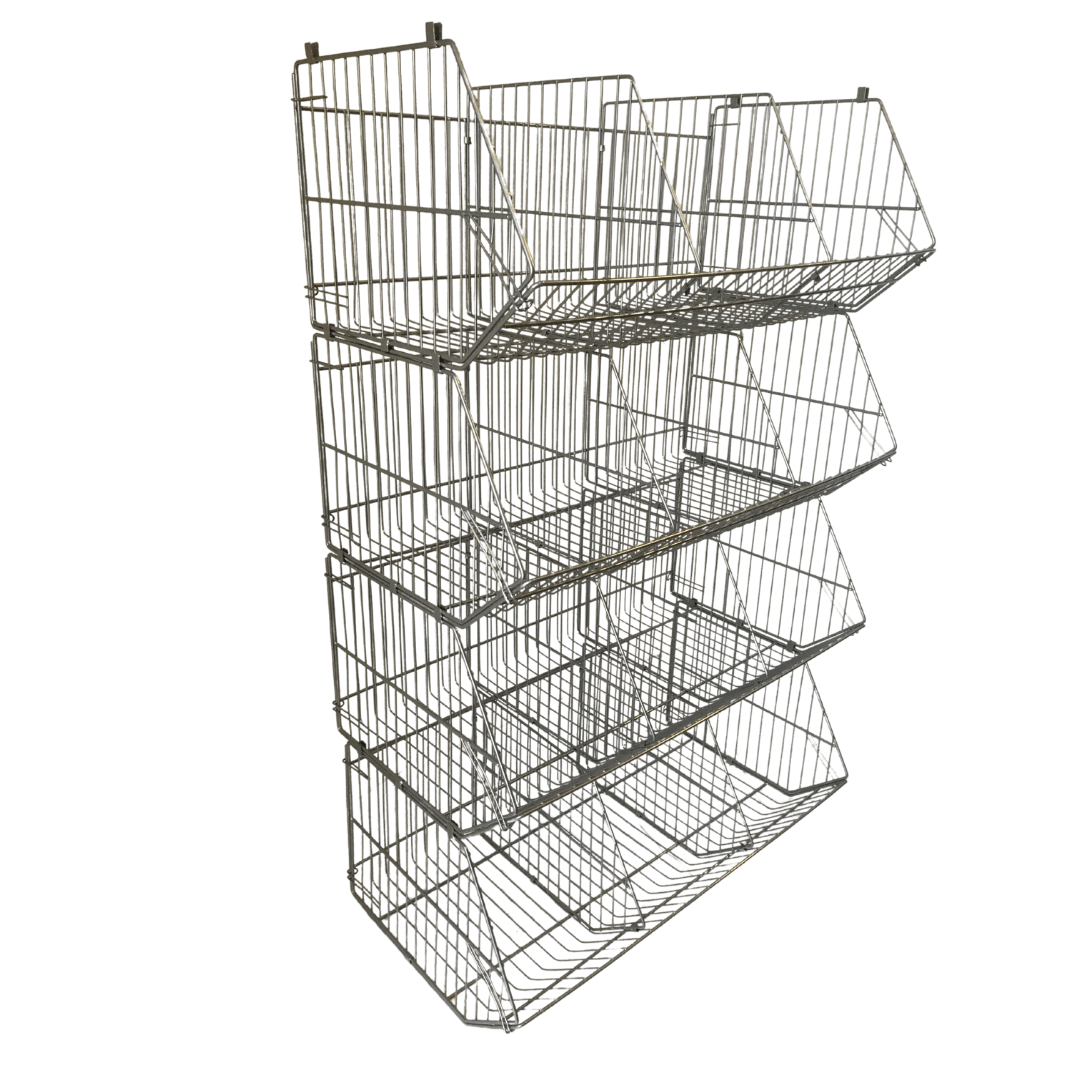 Set of 4 Large Wire Storage Stacking Display Baskets & 8 Dividers, 900mm White Basket Stack Kit, Filstorage