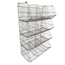 Set of 4 Large Wire Storage Stacking Display Baskets & 8 Dividers, 900mm White Basket Stack Kit, Filstorage