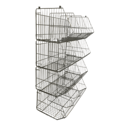 Set of 4 Large Wire Storage Stacking Display Baskets & 8 Dividers, 900mm White Basket Stack Kit, Filstorage