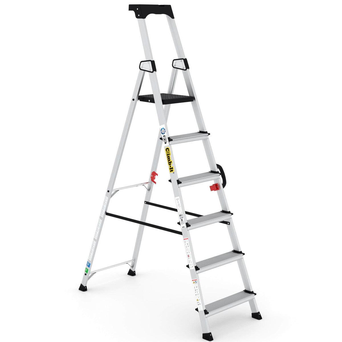 Professional Aluminium Stepladders with Carry Handle (3-7 tread), 6 Treads, Filstorage