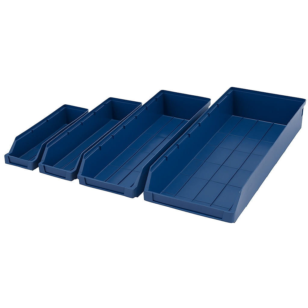 Stemo Open Front Plastic Parts Shelf Bins 300mm Long Range, 90mm / 1 Bin, Filstorage