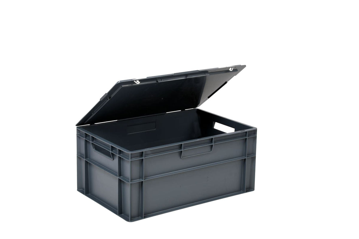 Grey Euro Stacking Containers Hinged Lids (10 Pack), EURO CONT 400x300MM- PK 10, Filstorage