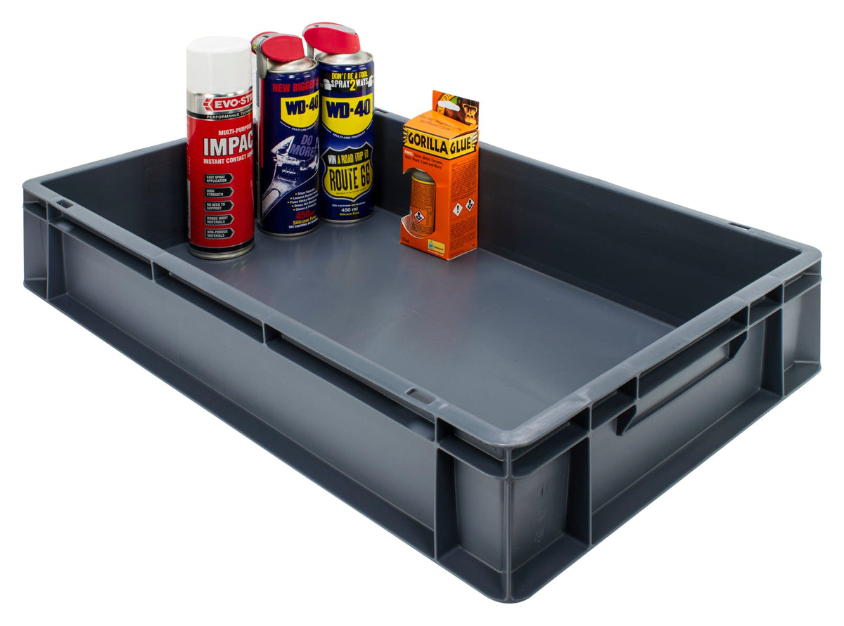 Grey Euro Stacking Containers - Various Sizes, 22L (Pack of 2) 600 x 400 x 120mm, Filstorage