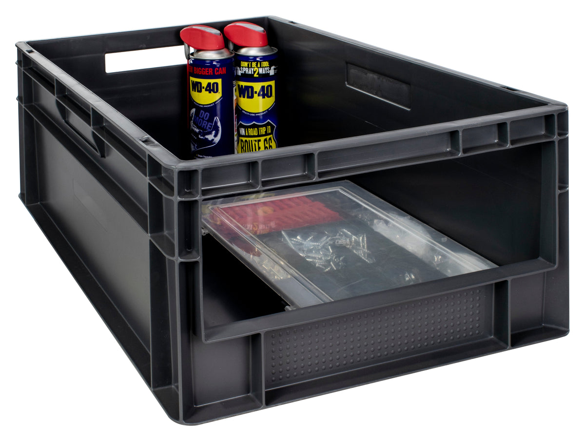 Open Front Euro Stacking Containers 25L 270mm H x 300mm W x 400mm D, 47L (Pack of 2) 600 x 400 x 240mm, Filstorage