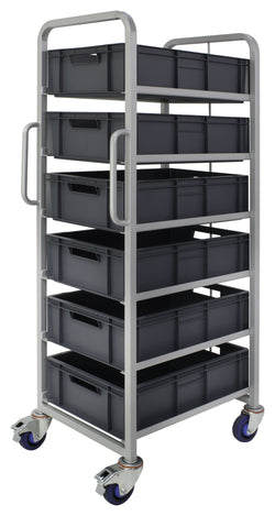Euro Stacking Container Tray Trolleys 1500mm H x 700mm W x 470mm D, Complete 6 Tier Trolley with 170mm high Euro Containers, Filstorage