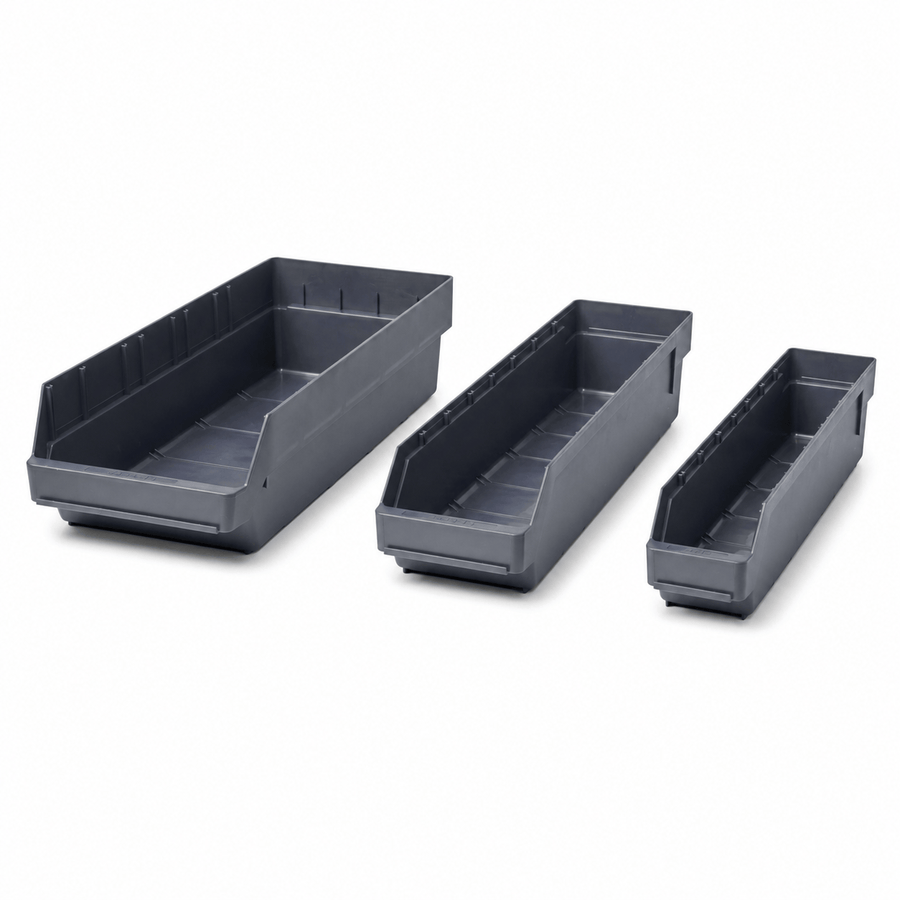 Stemo Open Front Plastic Parts Shelf Bins 600mm Long Range GREY
