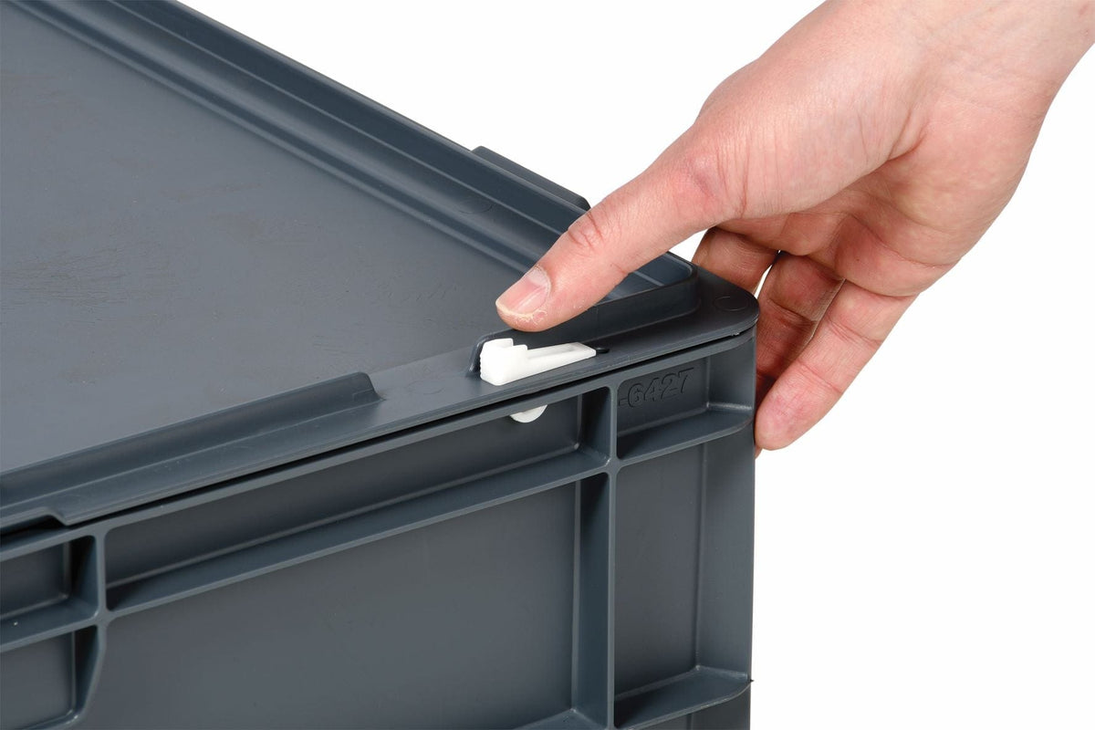Grey Euro Stacking Containers Hinged Lids (10 Pack), EURO CONT 400x300MM- PK 10, Filstorage