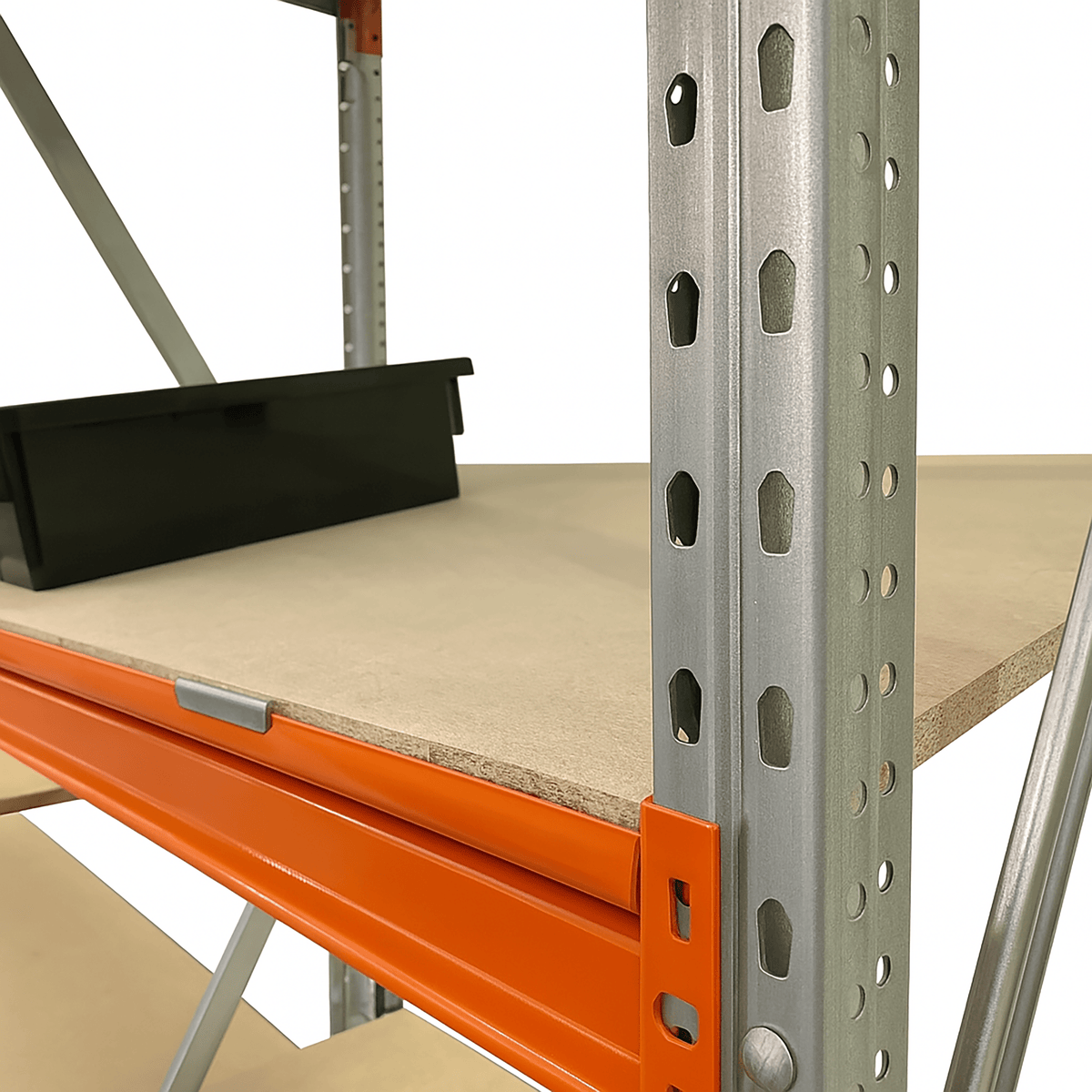 longspan workstation workbench and shelving complete unit close up