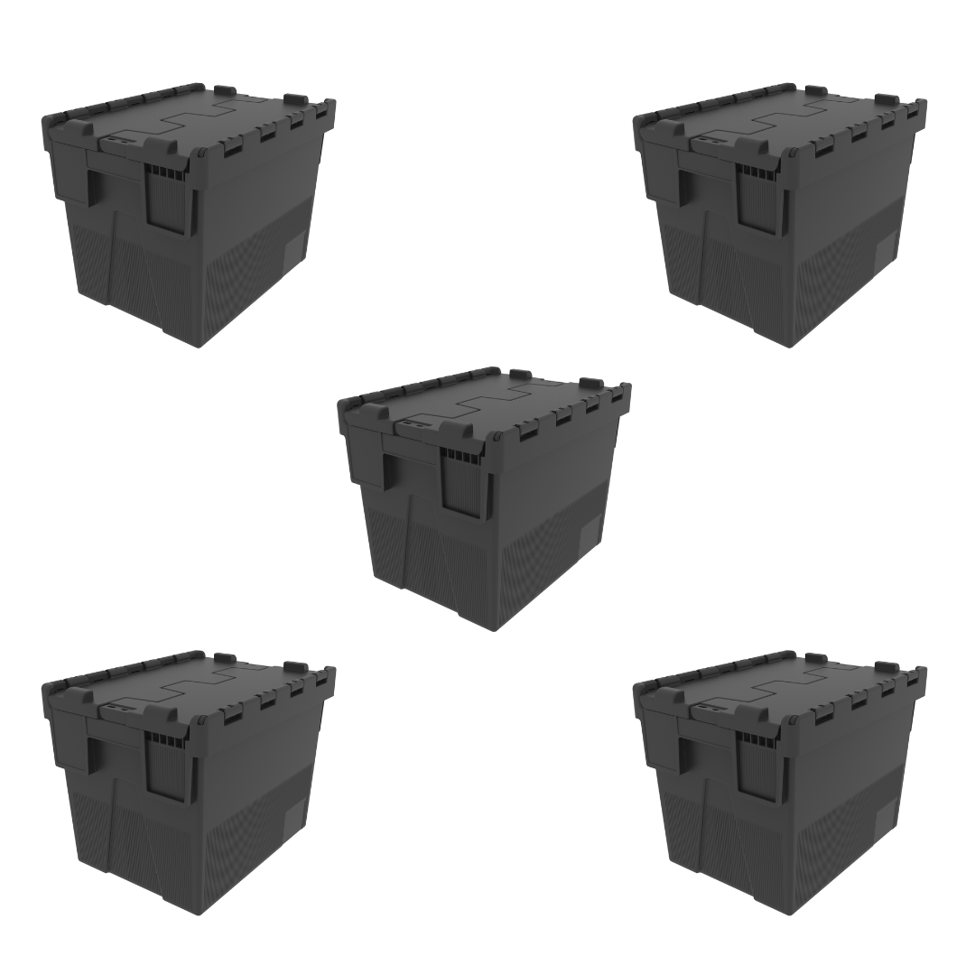 Loadhog 306 Heavy Duty Plastic Storage Container with lid (25 Litres), Black lid/Black Body / 5, Filstorage