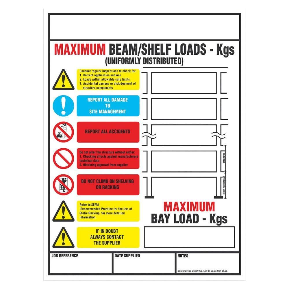Shelf/Pallet Racking Load Notice (BLS5), BLS5, Filstorage