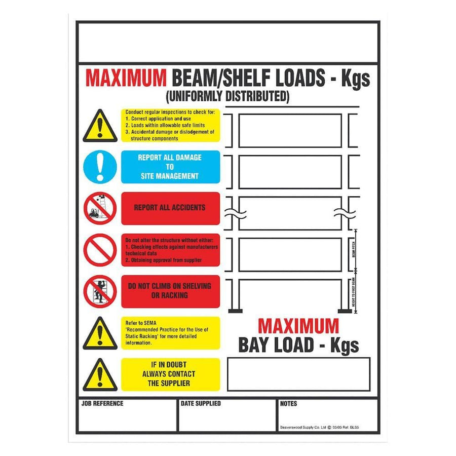 Shelf/Pallet Racking Load Notice (BLS5), BLS5, Filstorage