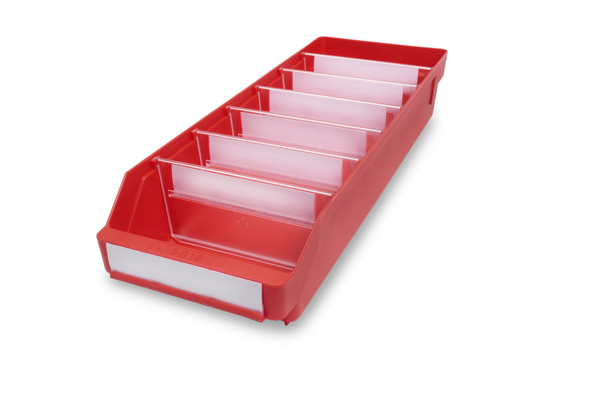 CLEARANCE: Shelf Bin 5018 Red (Pack of 10) 95mm H x 180mm W x 500mm D, Shelf Bin 5018 red pack of 10, Filstorage