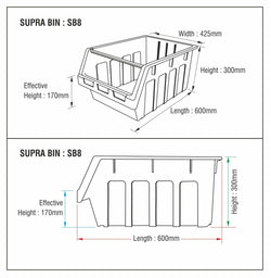 Black Container Pick Wall - 15 Supra Bins, 15 x FBSUPRA 8 Black, Filstorage