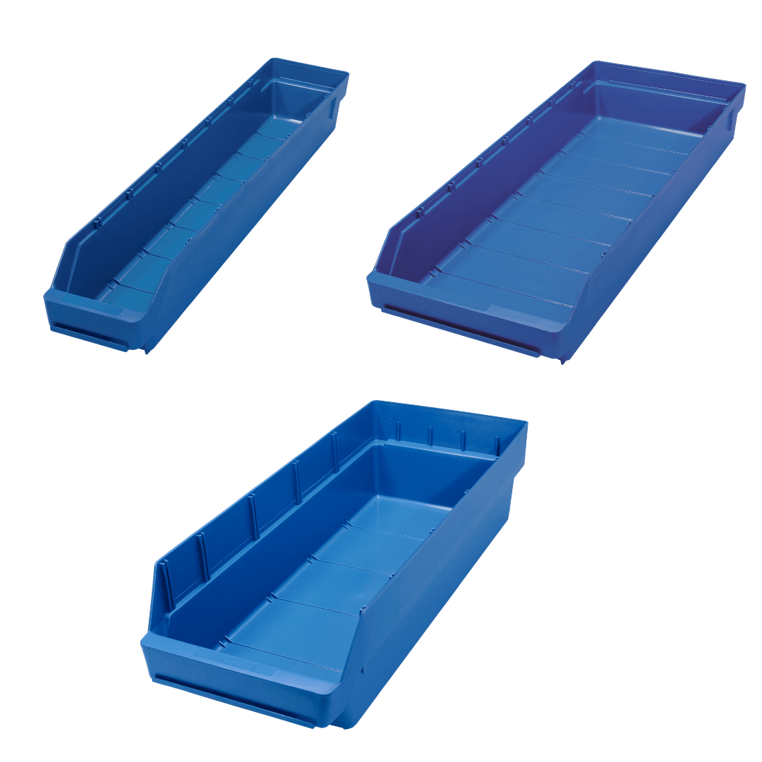 Stemo Open Front Plastic Parts Shelf Bins 600mm Long Range