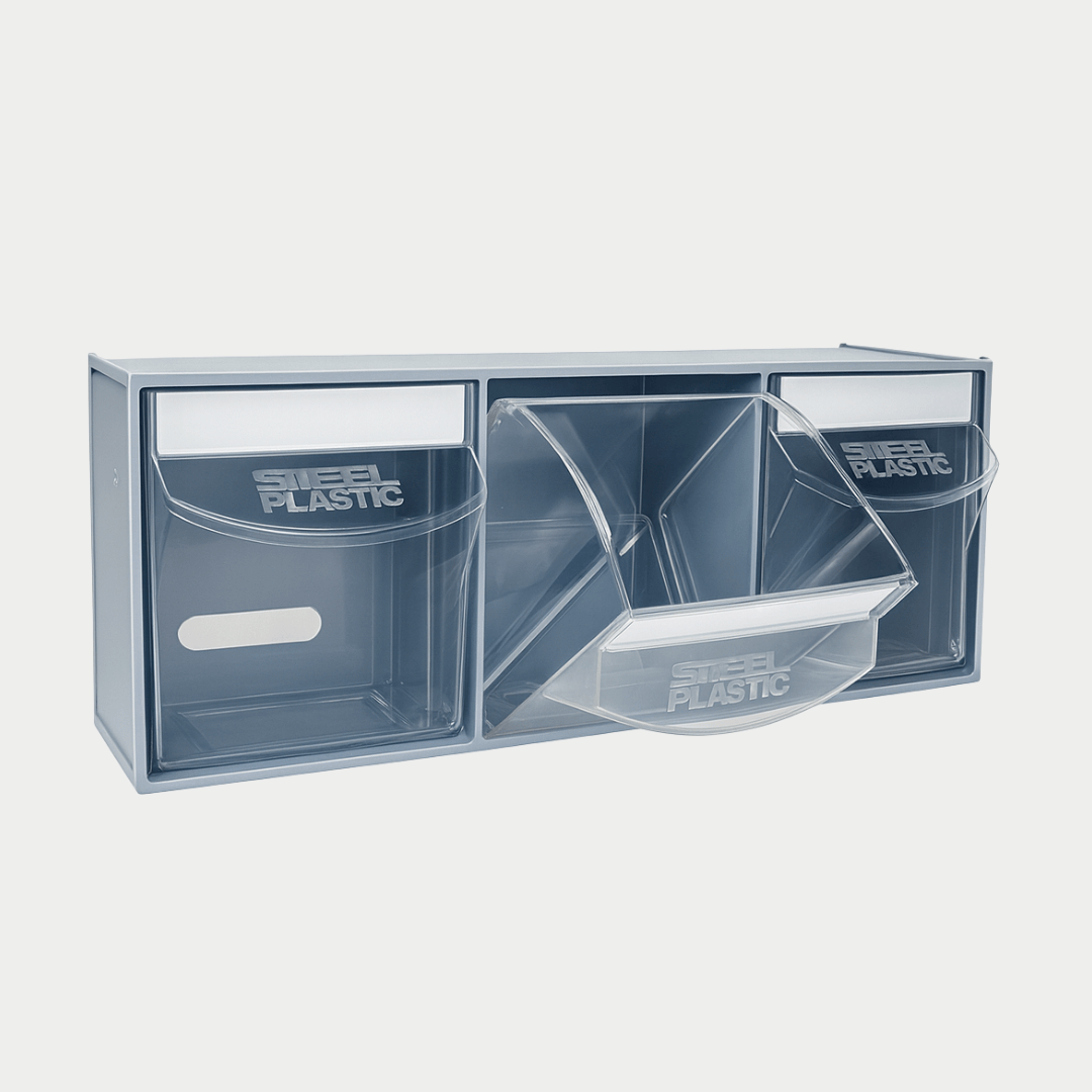 Tilt Bin 3 compartments van and workshop small parts storage
