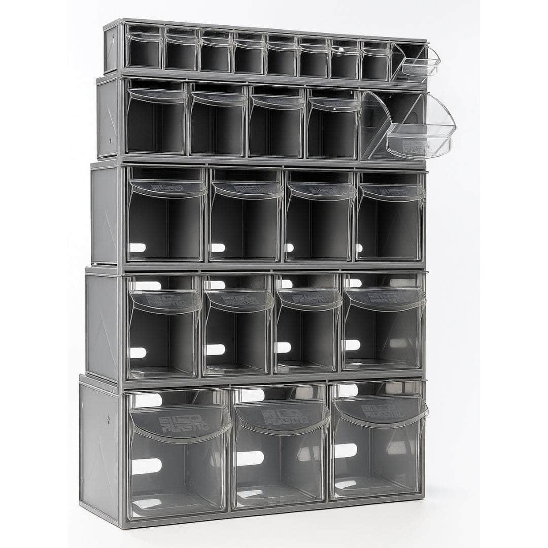 Complete Van Storage Tilt Bin Kit (27 compartments), Tilt Bin Van Kit, Filstorage