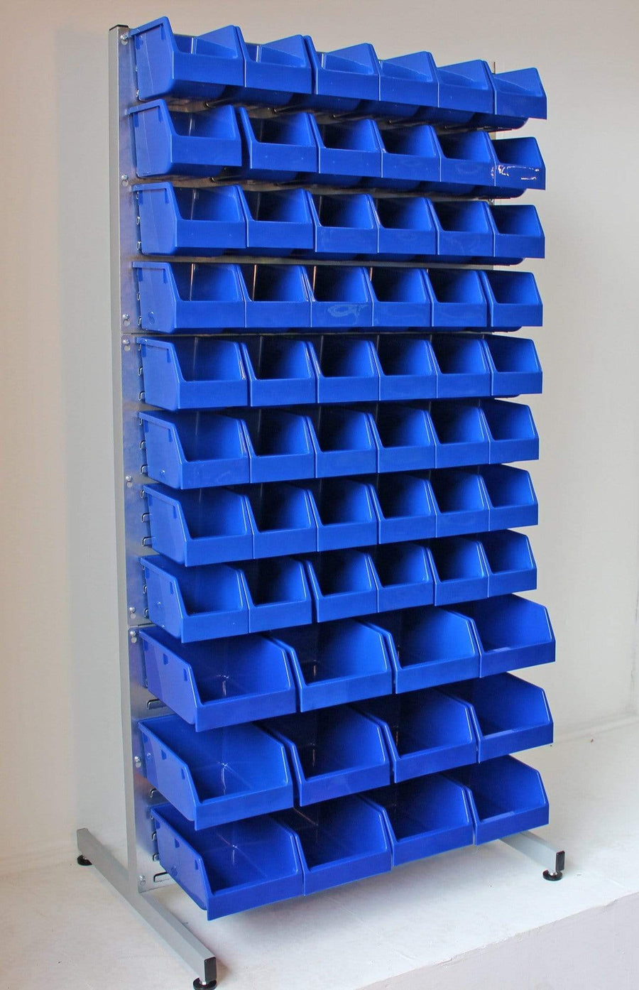 Freestanding Louvre Panel Parts Bin Storage Rack Various Sizes, Single Sided Unit with Bins, Filstorage