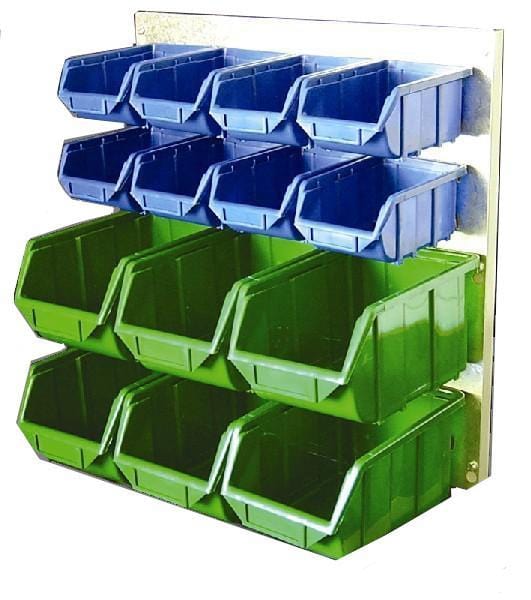 Metal Wall Storage Kit with 14 Plastic Parts Bins (Steel Panel), Blue, Filstorage